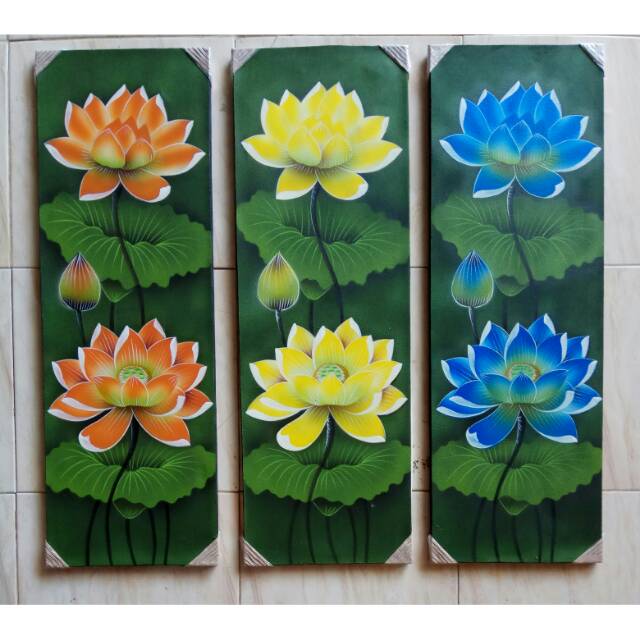 Jual Lukisan panel bunga teratai 3 colour | Shopee Indonesia