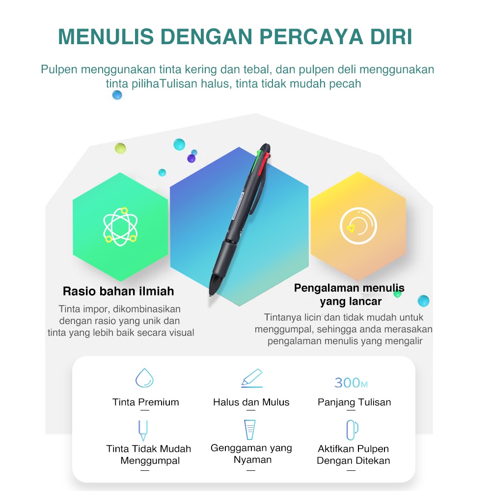 Deli pulpen cetek warna-warni 4 warna 0.7mm pulpen pelajar multifungsi 33390 (3)