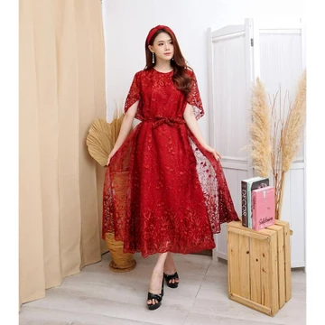 (SUPLIER) Long Dress Nagita Brukat Tile Bordir Mutiara Gliter LongDress Tille Tulle Brokat
