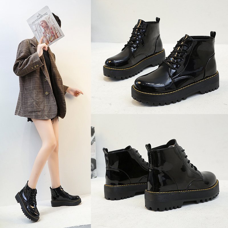 Jual Sepatu Boots Wanita Martin Model British Untuk Glossy PU Leather ...