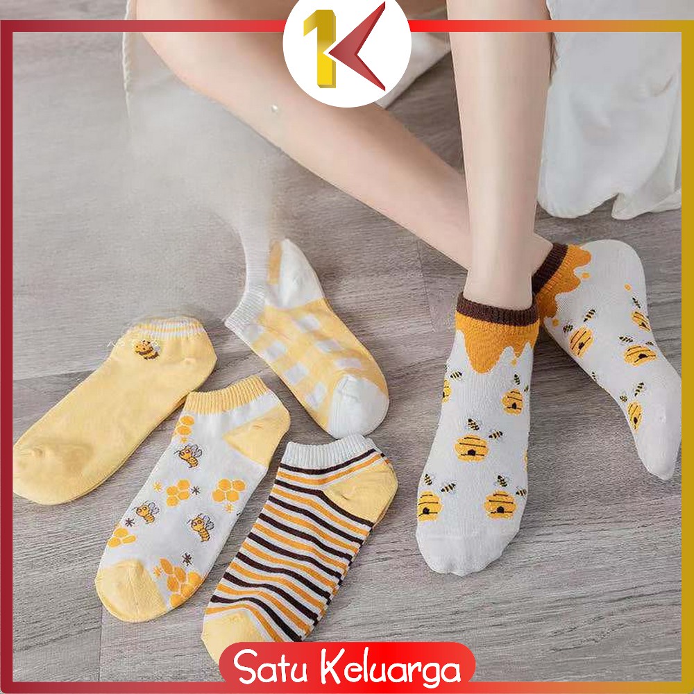 Jual SK-P188 Kaos Kaki Pendek Wanita Motif Kuning Lebah Gaya Korea ...
