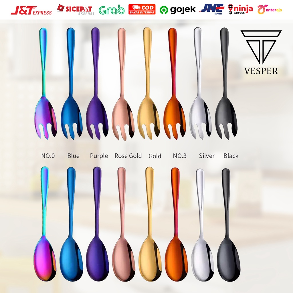 Jual serving spoon fork stainless long handle / sendok garpu besar saji ...