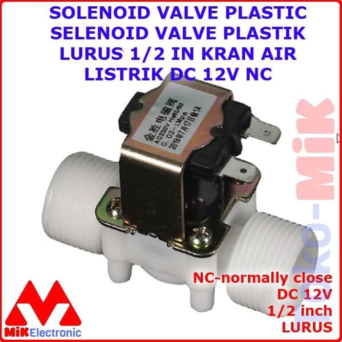 Jual SOLENOID VALVE PLASTIK DRAT LURUS 1/2 IN KRAN AIR LISTRIK DC 12V ...