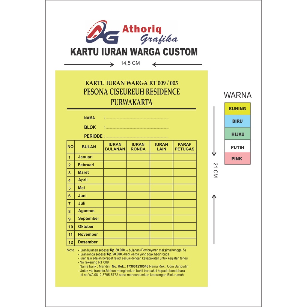 Jual kartu iuran warga/kartu ronda | Shopee Indonesia