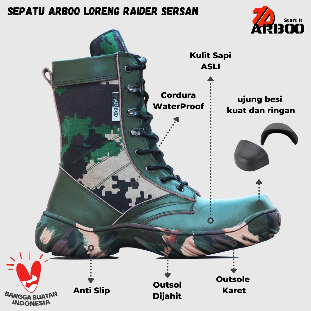 Jual ARBOO FOOTWEAR SEPATU PDL TNI LORENG RAIDER KULIT ASLI/Sepatu pdl ...