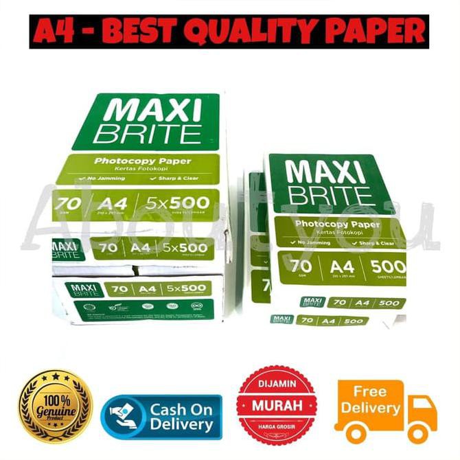 Jual Kertas HVS A4 print copy paper fotokopi MAXI BRITE 1 rim 70g ter ...
