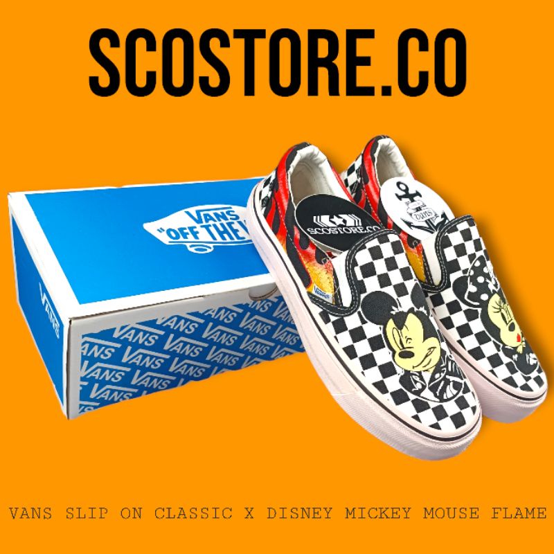 Jual Sepatu Sneakers Vans Slip On Classic X Disney Mickey Mouse Flame Checkerboard Unisex 1 1 Original Quality Shopee Indonesia