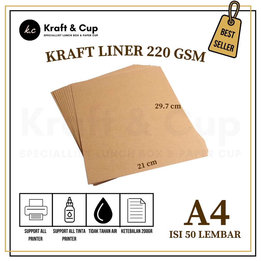 Jual Kertas Kraft A4 Liner 200 Gsm Isi 50 Lembar / Kertas Kraft Liner ...