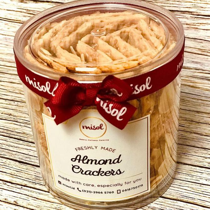 Jual Almond Crackers Kue Kering MISOL netto 140 Gr kemasan Toples Bulat