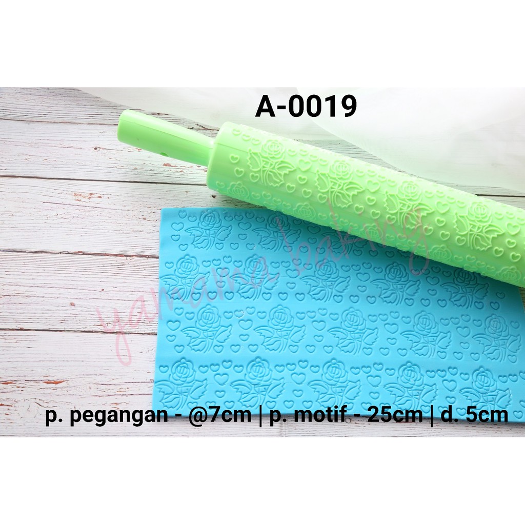 Jual A-0019 Rolling pin roller gilasan fondant cookies embos bunga hati ...