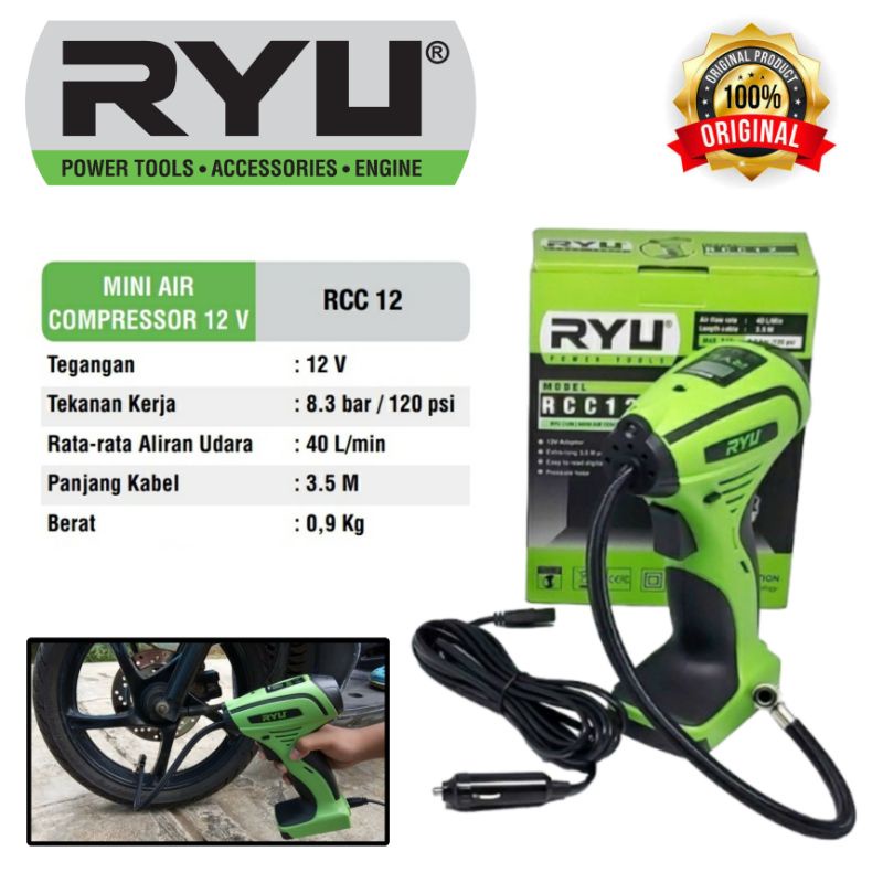 Jual Mini Compressor Ryu RCC 12 V / Mini Kompressor / Alat Pompa Ban ...