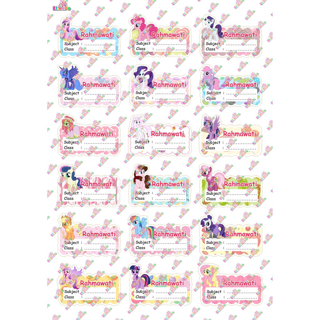 Jual LABEL NAMA LITTLE PONY 72 STIKER-ANTI AIR/ROBEK/LUNTUR -1 Nama ...