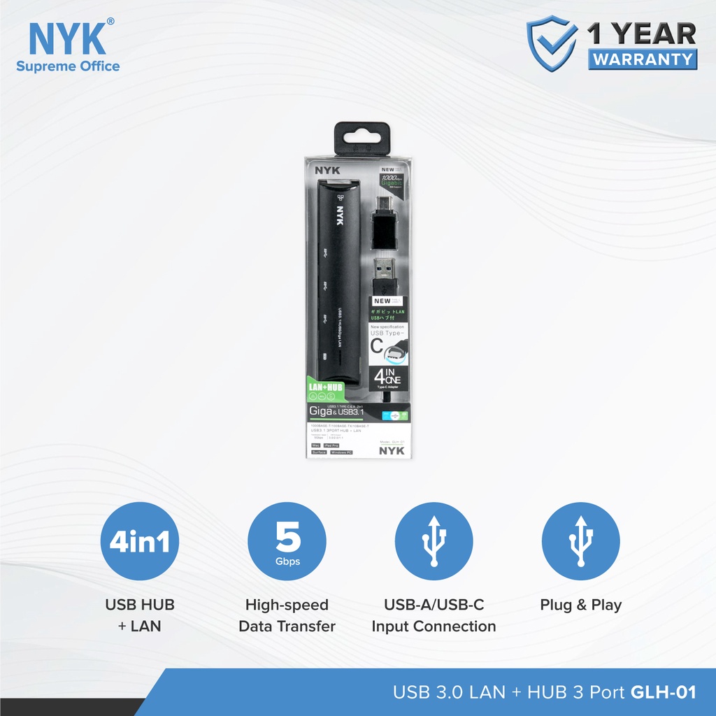 NYK USB HUB 3.0 LAN ETHERNET 3 Port GLH-01 Converter to internet Gigabit RJ45 LAN 1000 Mbps COD HUB bergaransi Docking Station Data transfer Mobile ph (5)