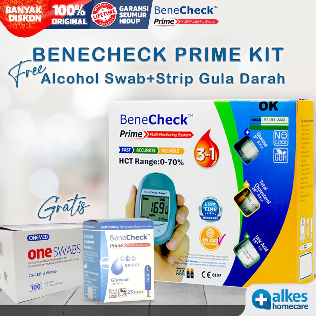 Jual Alat Cek Darah Benecheck Prime KIT FREE Strip Gula Darah Dan ...