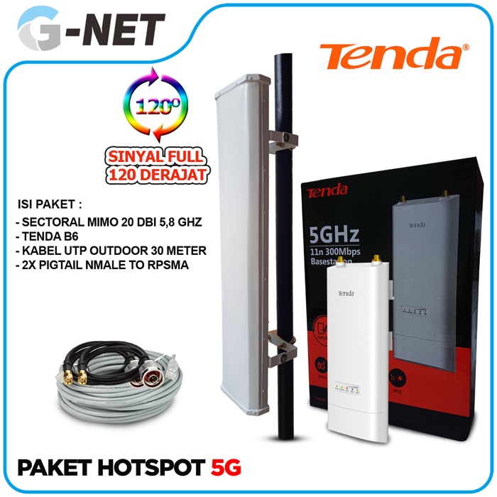 Jual Paket hotspot wifi 5G Sectoral MIMO 20 dbi 5,8 ghz plus Tenda B6 5 ...