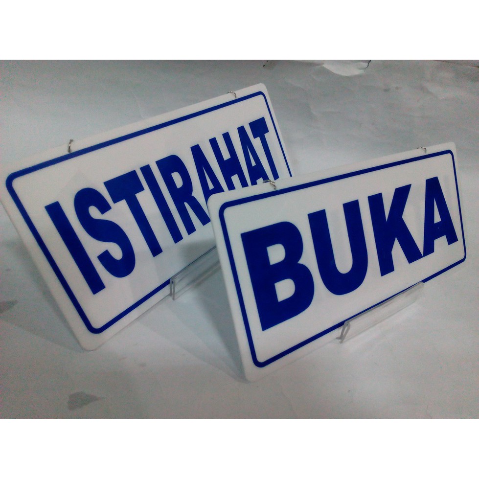 Jual Sign 'istirahat' & 'buka' label bolak balik bisa digantung ...