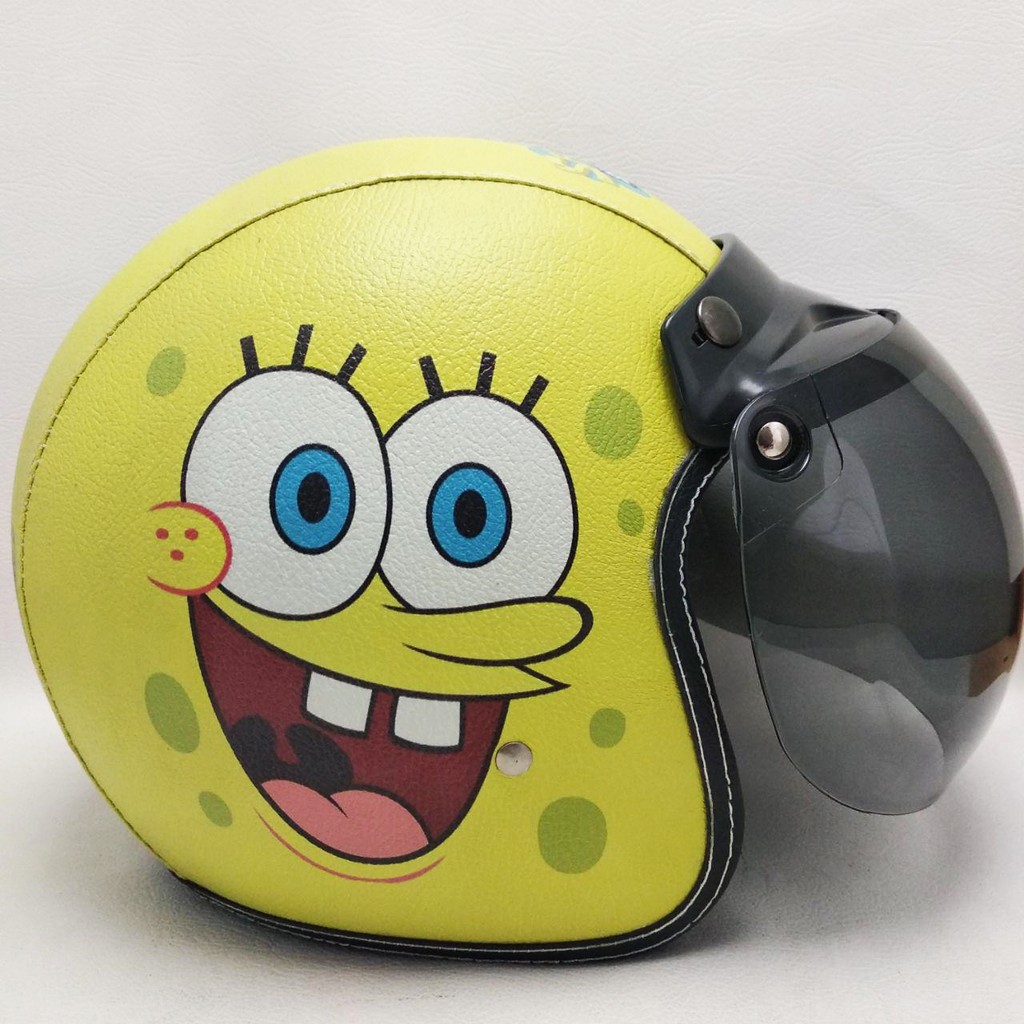 Jual Helm Retro Bogo Kulit Motif Spongebob 1 Kaca Bubble Halfface
