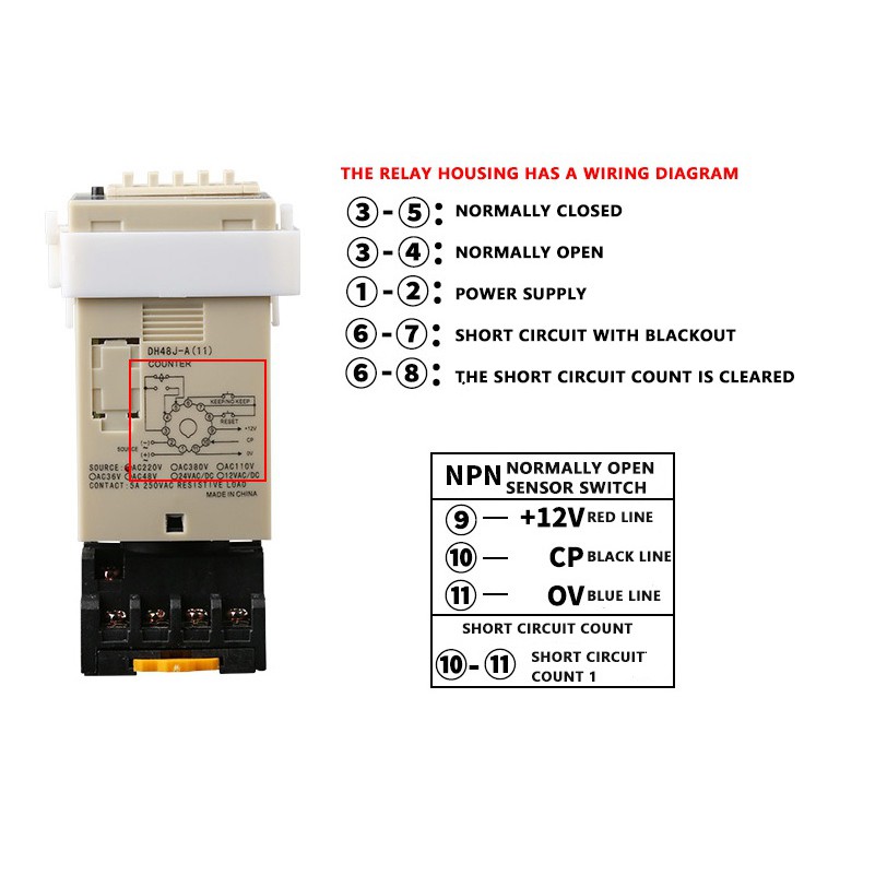 Jual DH48J digital counter relay Dual signal input DH48J-11A 220V ...