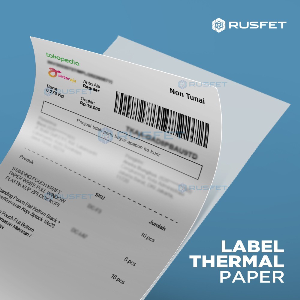 Jual Label Kertas Sticker Thermal Rusfet Resi Paper stiker printer ...
