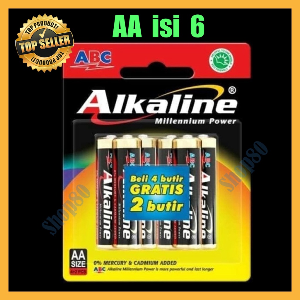 Jual ABC Alkaline AA 4+2 = 6pcs Baterai Battery Batre Batere A2 LR6 isi ...