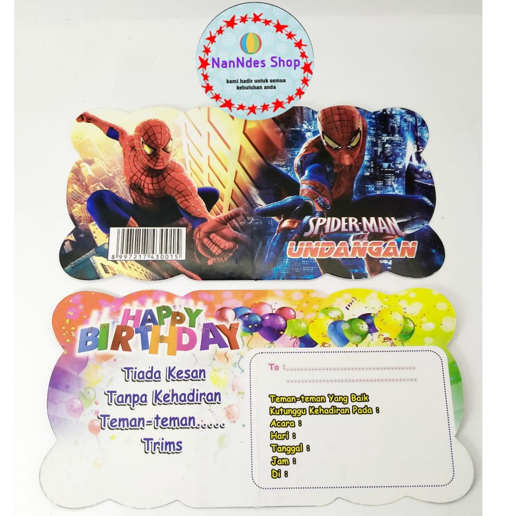 Jual Kartu Undangan Spiderman 10 pcs/ Undangan Ulang Tahun / Invitation