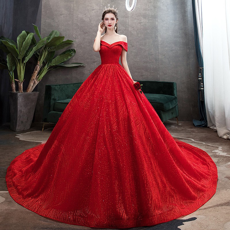 Red Ball Gowns Big Red Dresses Red Elegant Off Shoulder Bright