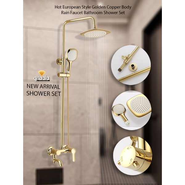 Jual Shower set kamar mandi warna emas kuningan keran shower gold air ...