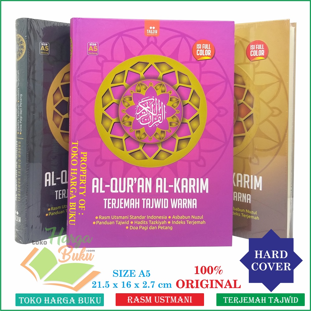 Jual Al Quran Al Karim Terjeah Tajwid Warna Size A5 Sedang Hard Cover