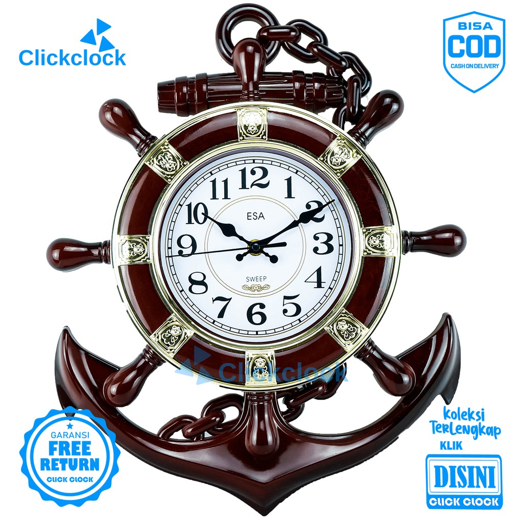Jual Jam Dinding Quartz Jangkar Kemudi Kapal Coklat Esa 09595 Besar