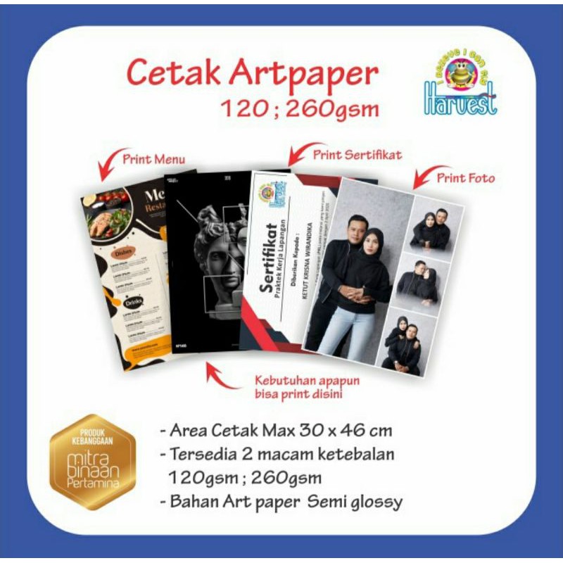 Jual Cetak Print Art Paper 120gsm dan 260gsm Full Colour Uk. A3+ High
