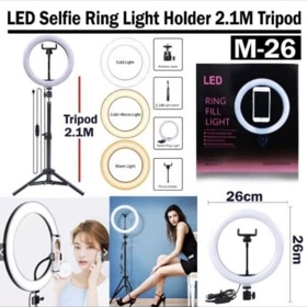 Ring Light Led 26Cm Lampu 26 Cm Make Up Vlog Ringlight Tripod 2.1M