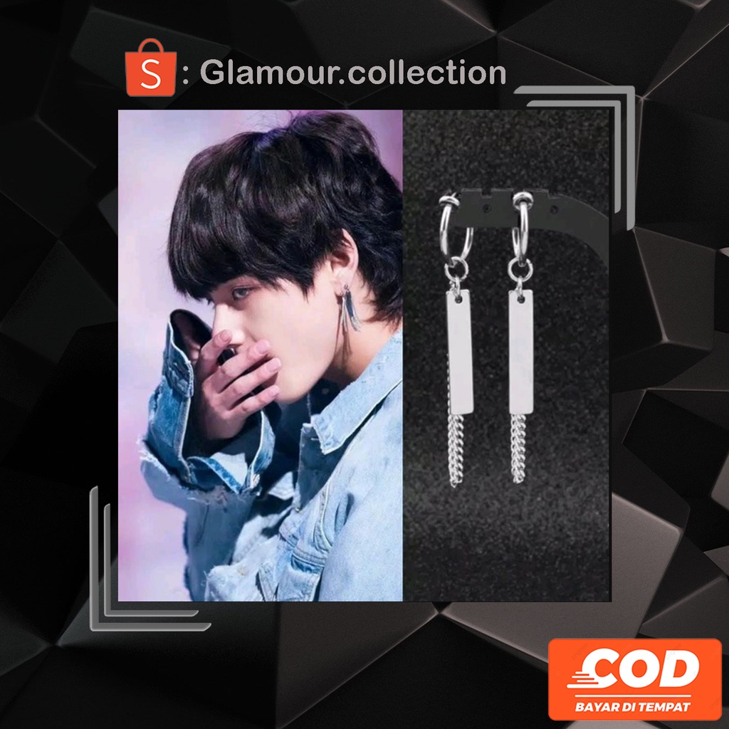 Jual Cod Anting Tindik Jepit Telinga Model Bts Jimin Bandul Rantai Dan Kotak Panjang Glmr