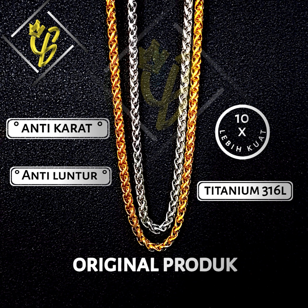 Jual Kalung Pria Titanium Anti Karat Rantai Asli Silver Emas Putih