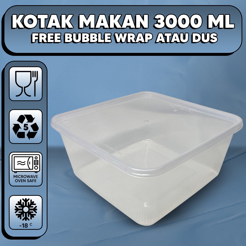 Jual Thinwall 3000ml Square Food Container Box Tempat Plastik Murah