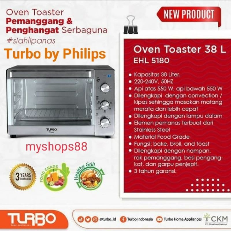 Jual TURBO Oven Listrik EHL 5180 CARINO Indonesia 38Liter Garansi 3 THN