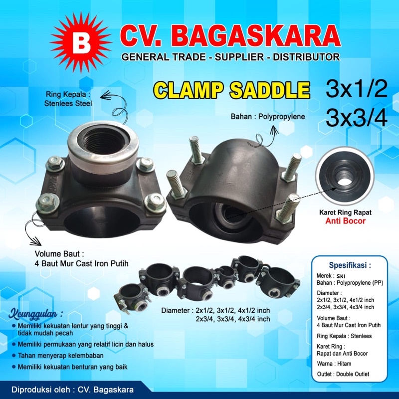 Jual Clamp Saddle SKI HDPE 90mm 3x1/2” dan 3x3/4” | Klem Sadel - CV ...