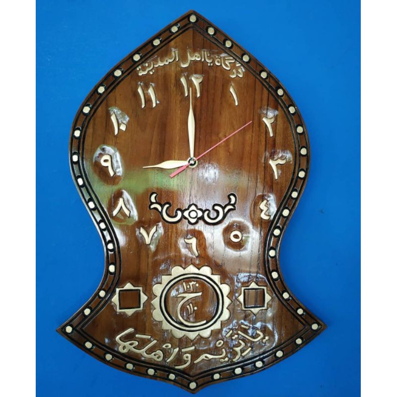 Jual Jam Dinding Terompah Nabi Kayu Jati Asli Ukiran Warna Coklat Logo ...