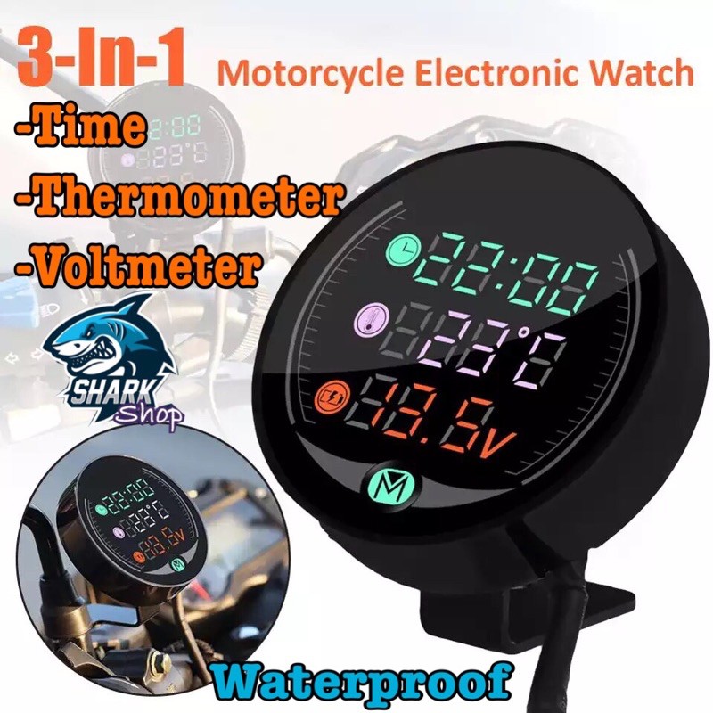 Jual voltmeter 3in1 waterproof bulat tipis Jam-Thermometer-Voltmeter ...