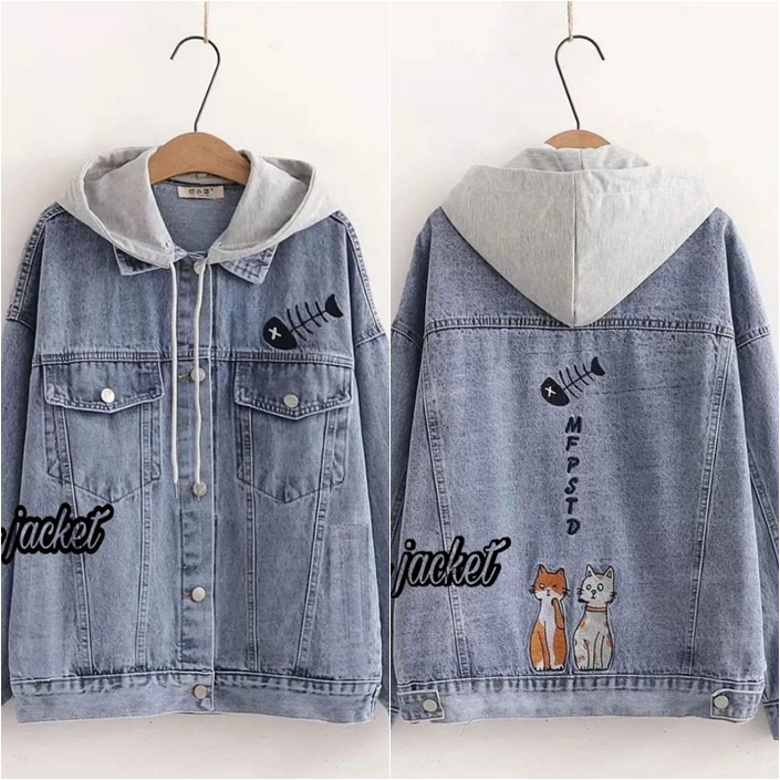 Jaket jeans best sale hoodie wanita