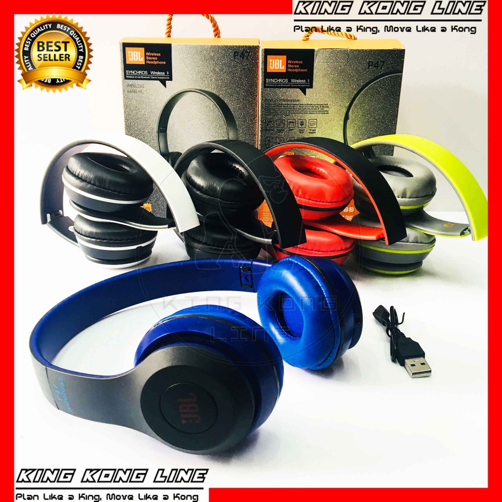 Headphone Bluetooth JBL P47 Wireless Stereo Headset Bando Audio Aux