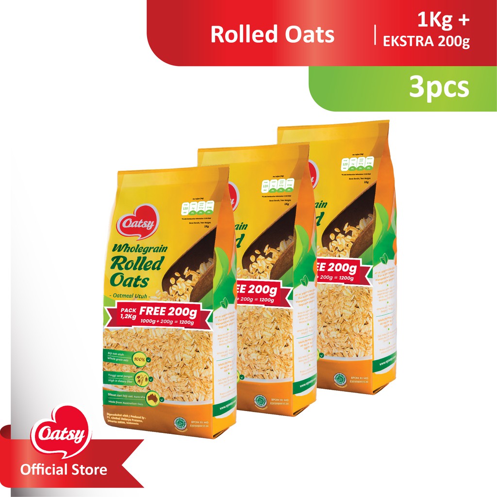 Jual OATSY Oatmeal Rolled Oats 1kg+200gr- (Triple Pack) | Shopee Indonesia