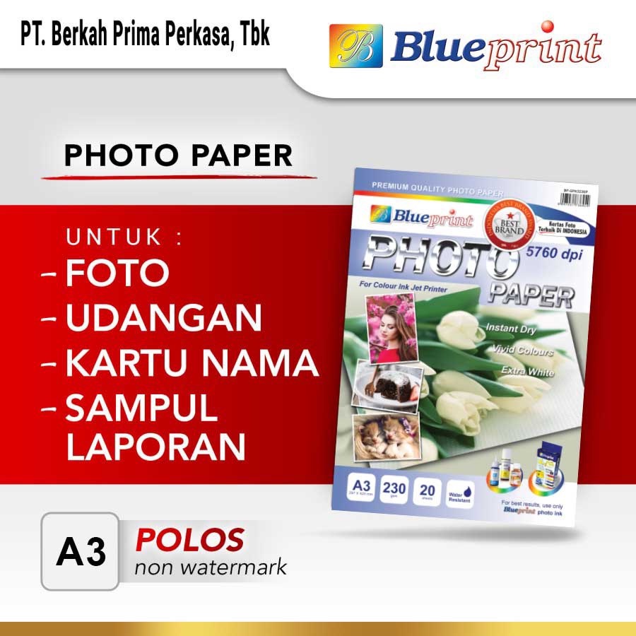 Jual Kertas Foto Glossy , Photo Paper Glossy BLUEPRINT A3 230 Gsm Polos ...