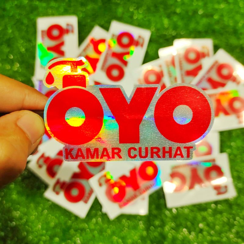 Jual stiker oyo kamar curhat warna merah hologram premium | Shopee ...