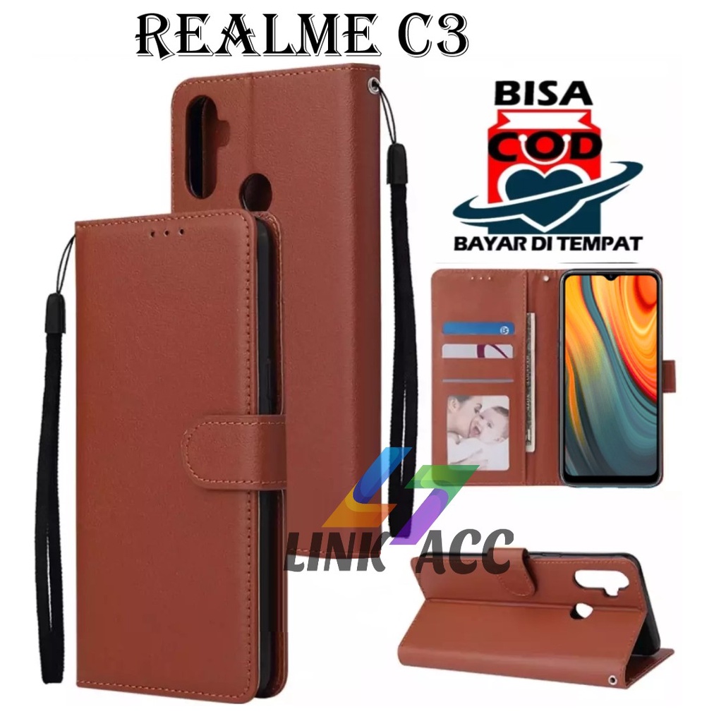 Jual CASE FLIP REALME C3 LEATHER CASE PREMIUM-FLIP WALLET CASE