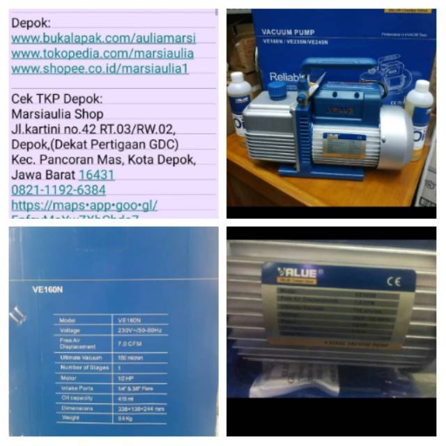 Jual Value Vacuum Pump VE160N 1/2hp VE-160 free 2 oli include Pompa ...