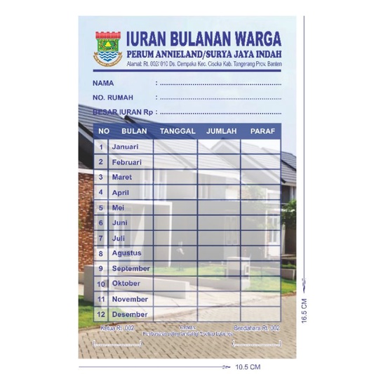 Jual Kartu Iuran Warga 1 Pack Isi 48 Pcs Custom Nama Alamat Dan Logo