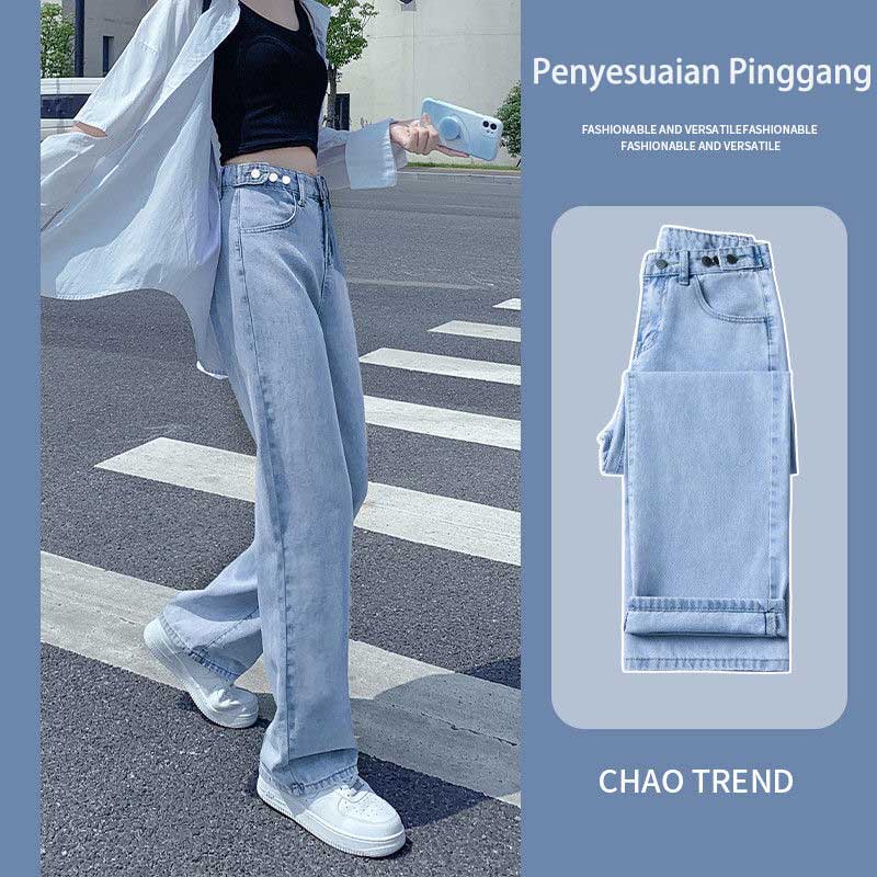 JEANS HIGHWAIST PANTS DENIM BLACK/BLUE/APRICOT LOOSE KOREA