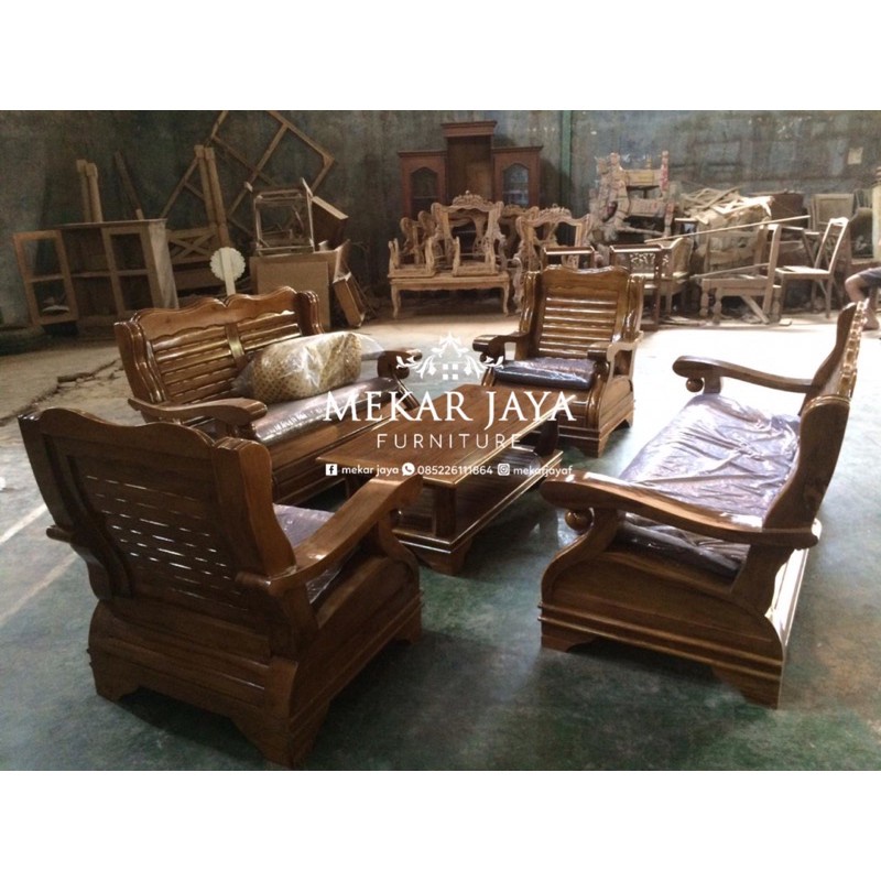 Jual Set Kursi Sofa Ruang Tamu Mewah Gajah Tulang Kayu Jati Solid