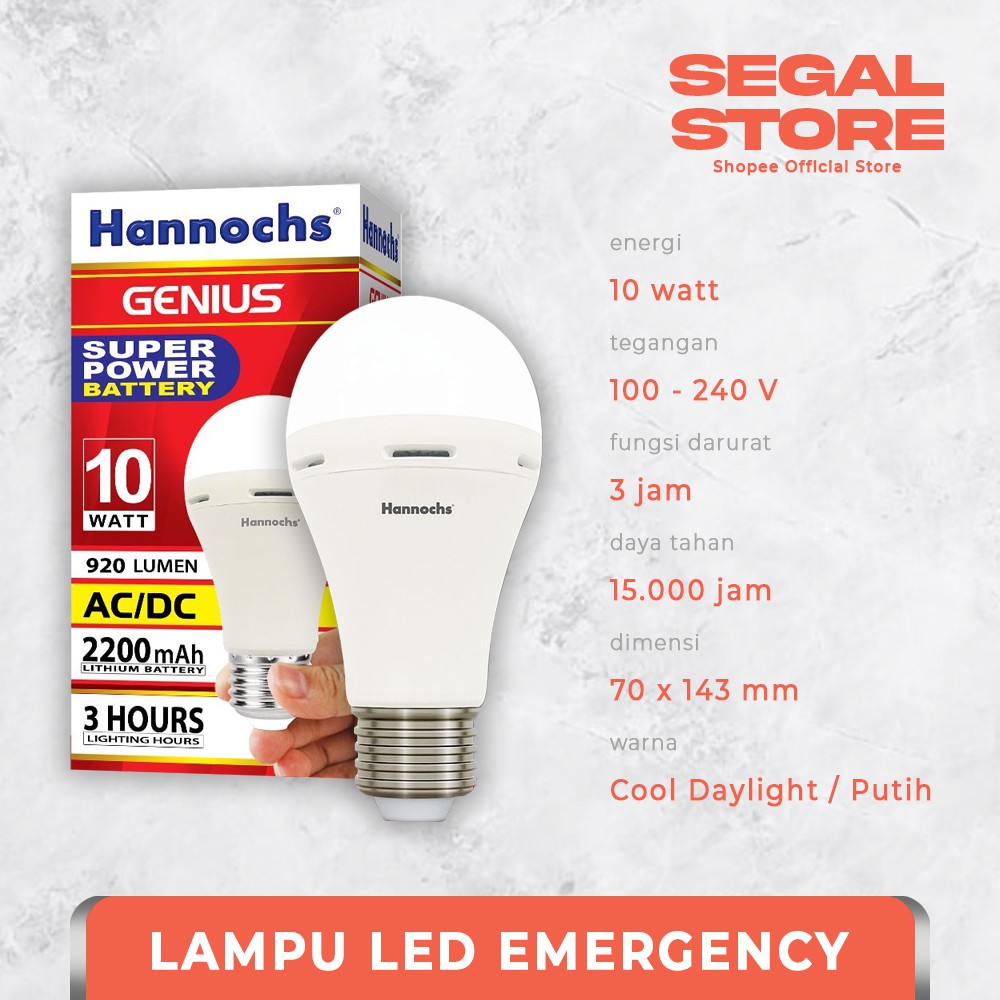 Jual Lampu Emergency LED AC/DC Genius 10 Watt Cahaya Putih - Hannochs ...