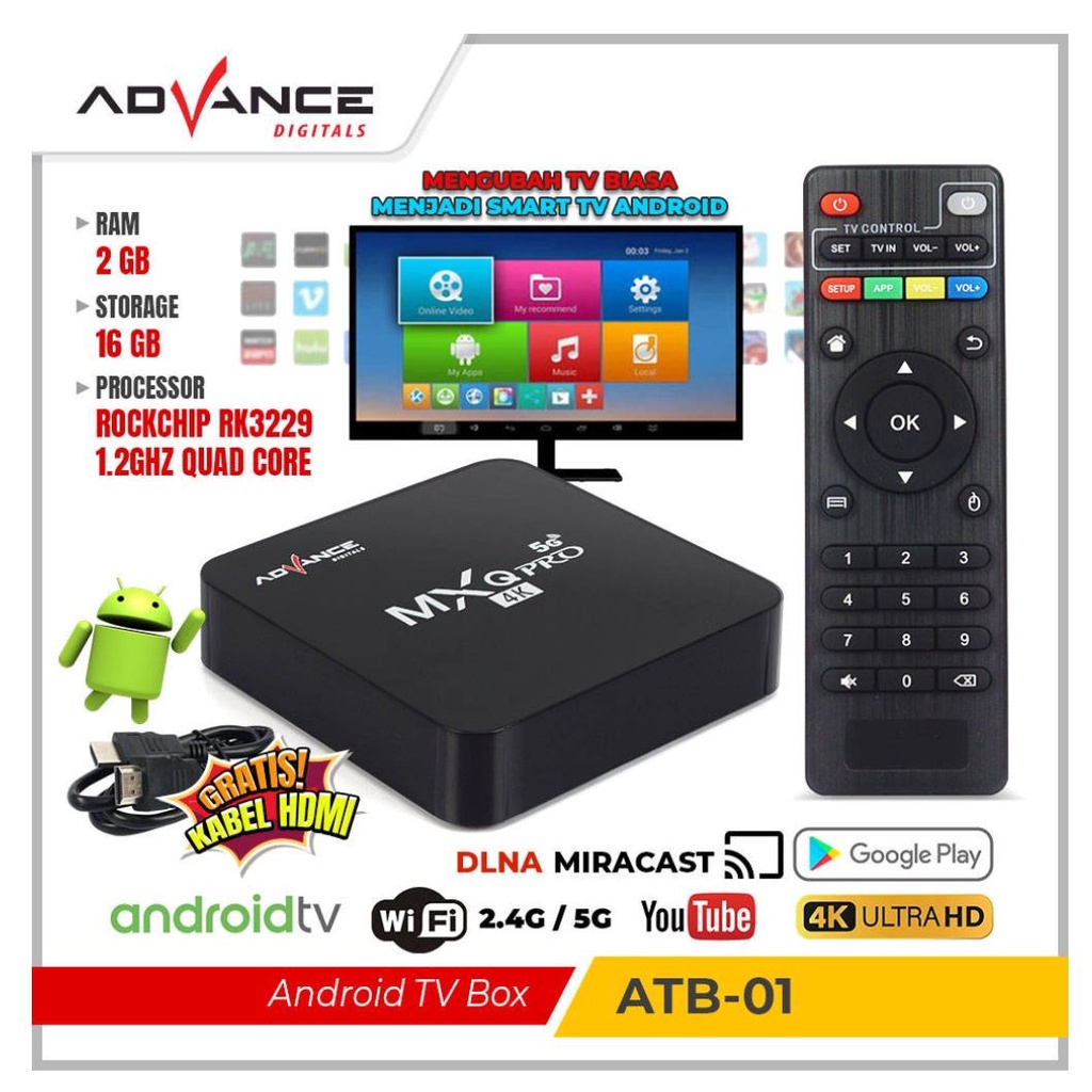 Jual ADVANCE ATB-01 ANDROID TV BOX MXQ PRO 4K SUPPORT WIFI 2+16GB TV ...